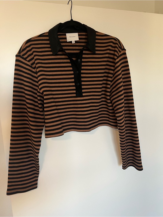 Reformation Tops - Reformation Anna Rugby Shirt - Black and Tan Stripe